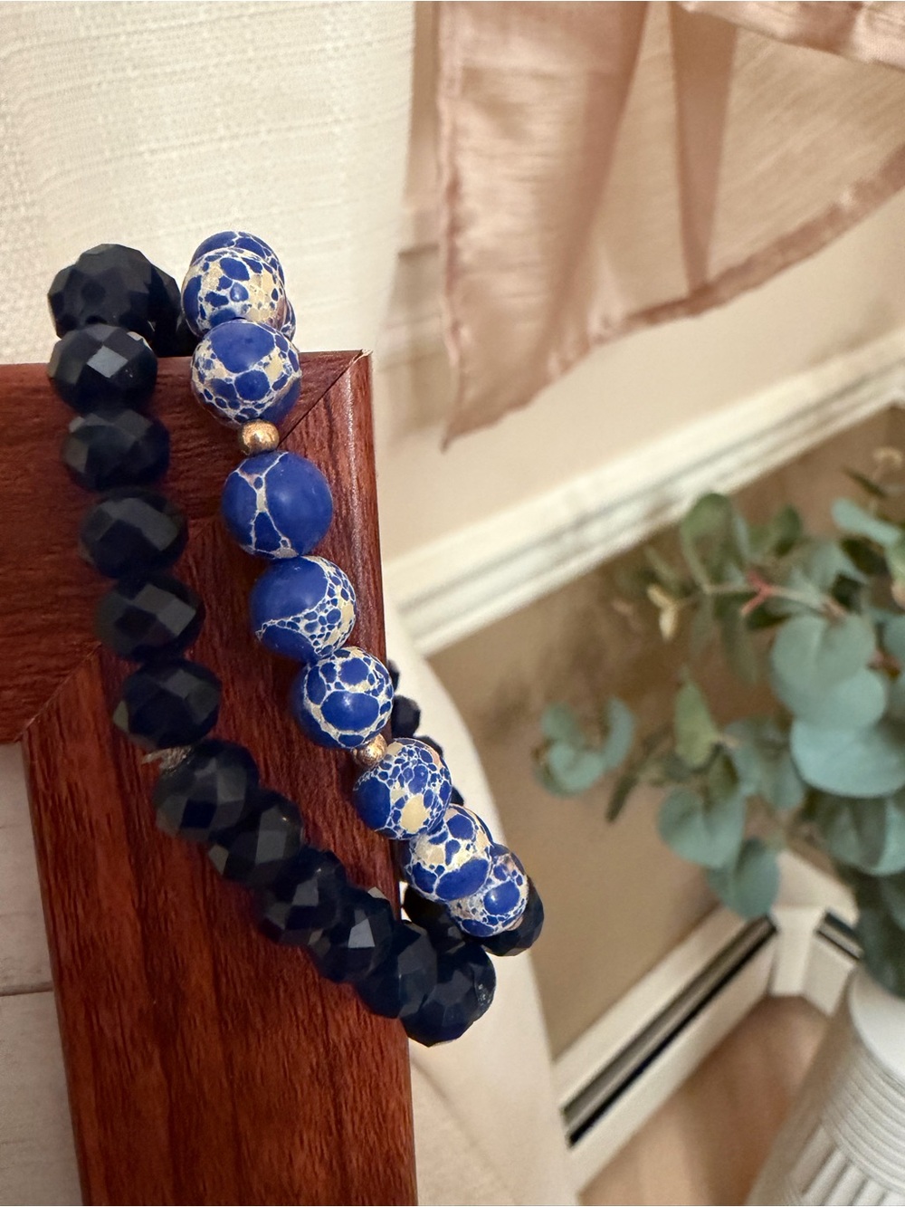 Blue Jasper Style Beaded Bracelet Set | DARK BLUE  Faceted Beads NWOT